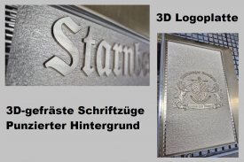 3D-gefräste Schriftzüge Logplatte